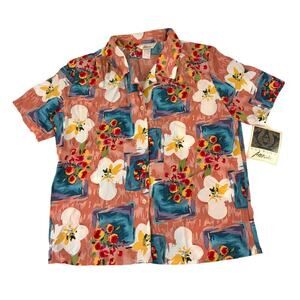 Vintage Floral Women's Button Down Blouse Sz 14 1990s Y2K New
